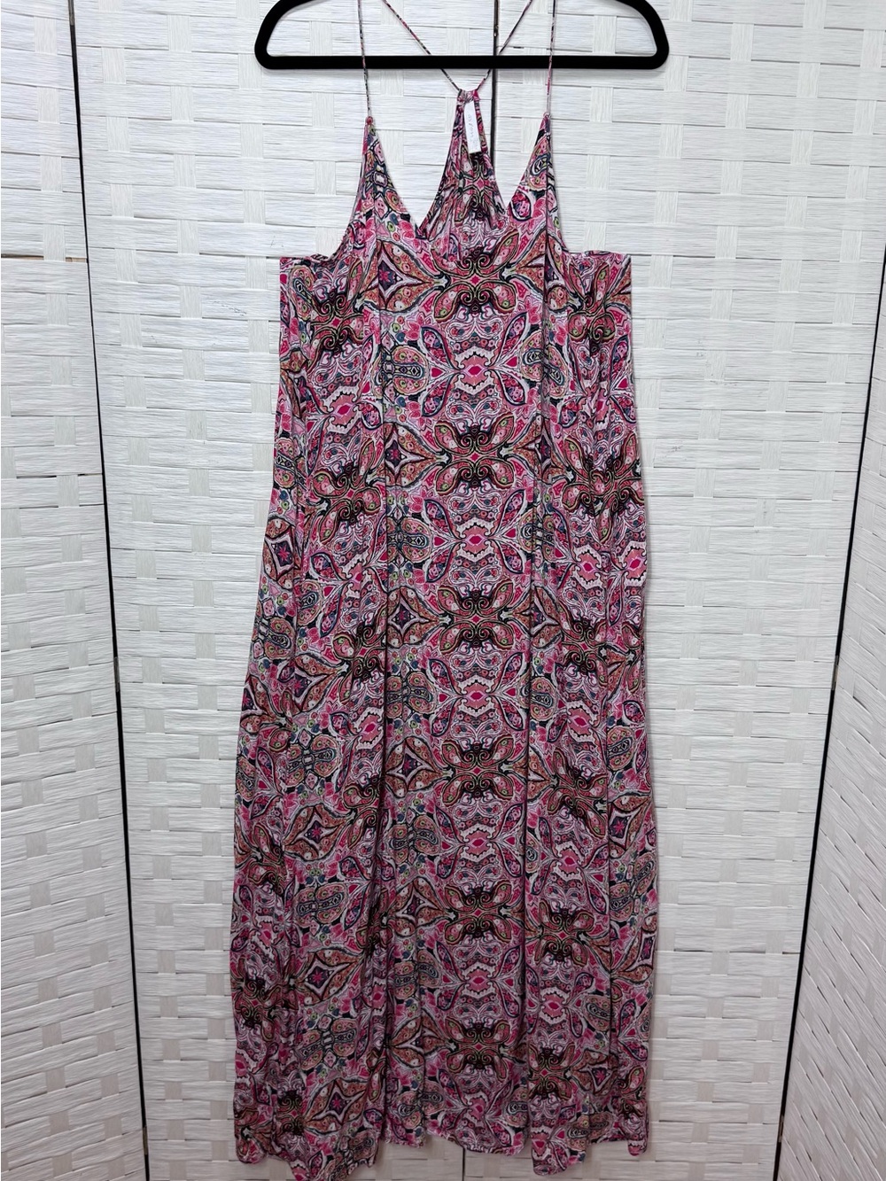 LA Moda‎ Pink Summer Boho Floral Abstract Geometric Maxi Halter Dress Size L/XL